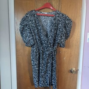 MANGO black floral print dress with balloon sleeves